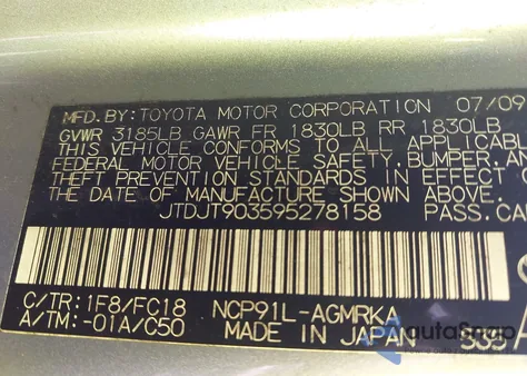 2009 Toyota Yaris from USA, damaged, VIN JTDJT903595278158